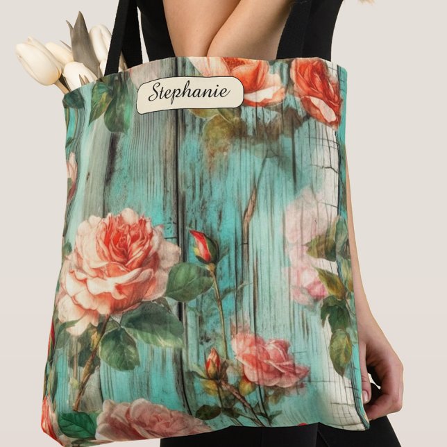 Bolsa Tote Saco Personalizado Turquesa Rosa Xadrez Chic (Criador carregado)