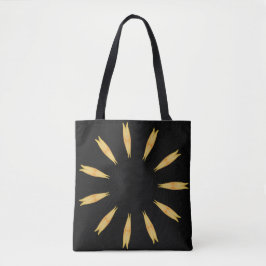 Bolsa Tote Saco preto com padrão caleidoscópio laranja