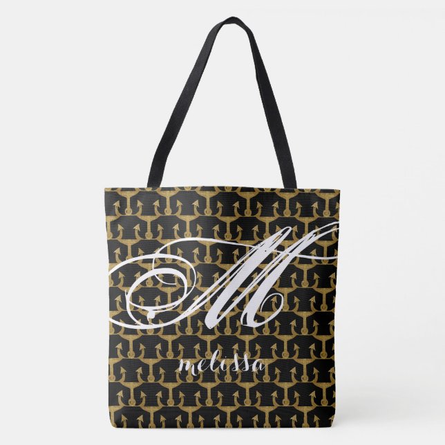 Bolsa Tote saco preto de totas grande preto impressão com ânc (Frente)