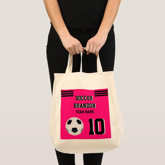 Bolsa Tote saco preto de tote fuchia de futebol personalizado (Frente (produto))