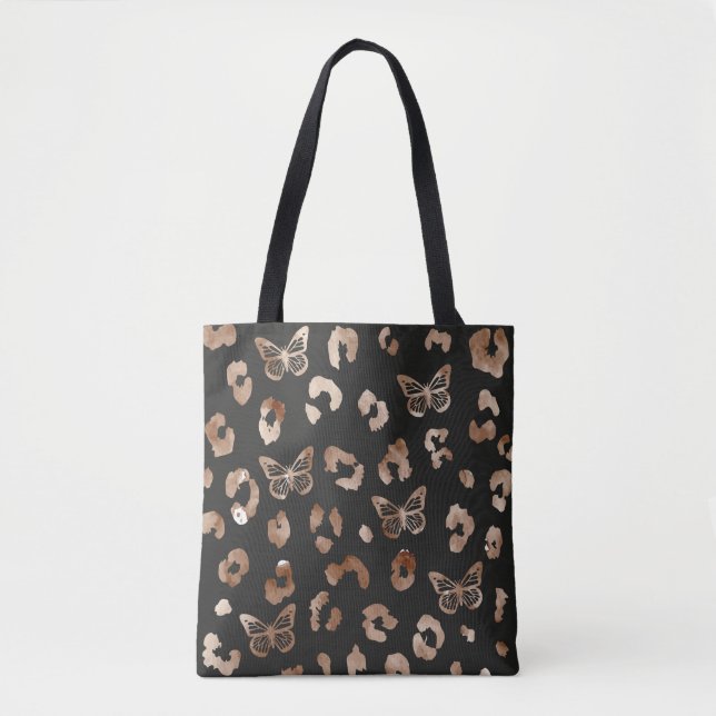 Bolsa Tote Saco preto-do-borboleta-leopardo (Frente)