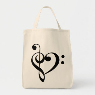 Bolsa Tote Saco (preto) do coração do triplo e dos Clefs