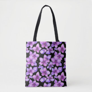 Bolsa Tote Saco preto floral lilás aquarela