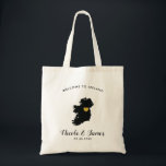 Bolsa Tote Saco, preto & ouro da boa vinda do casamento de<br><div class="desc">Saco do presente da boa vinda do fim de semana do casamento para fora de convidados da cidade a seu casamento,  caracterizando a imagem de Ireland,  com coração do ouro.  Encha o bolsa com seus presentes favoritos.</div>