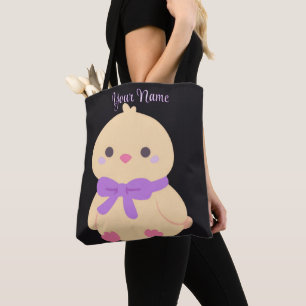 Bolsa Tote Saco preto personalizado com laço roxo de frango f