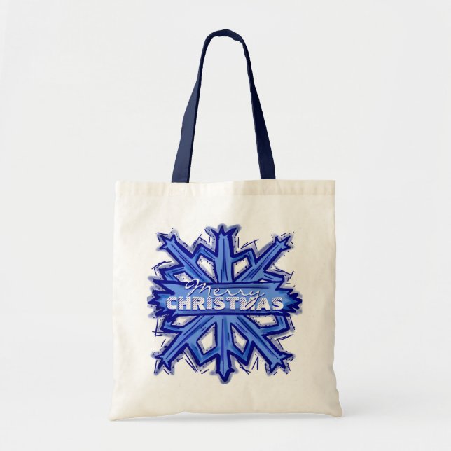 Bolsa Tote Saco reutilizável com floco de neve branco de Nata (Frente)