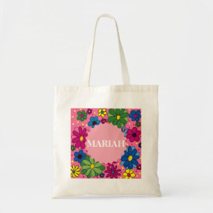 Bolsa Tote Saco Rosa Brilhante com Floral Personalizado Fofo