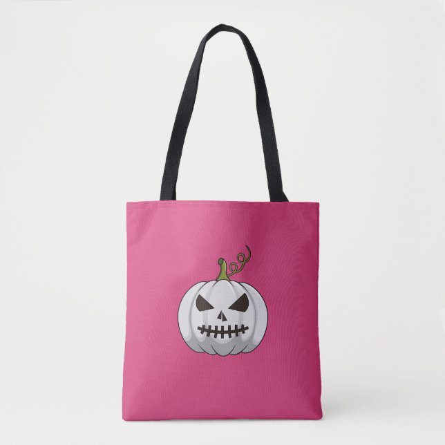 Bolsa Tote Saco Rosa De Halloween Com Pumpkin Branco (Frente)