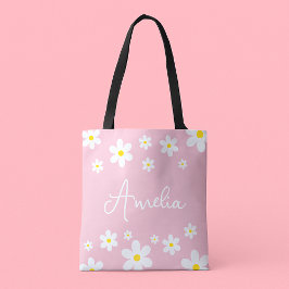 Bolsa Tote Saco Rosa Rosa-Rosa-Margarida Floral