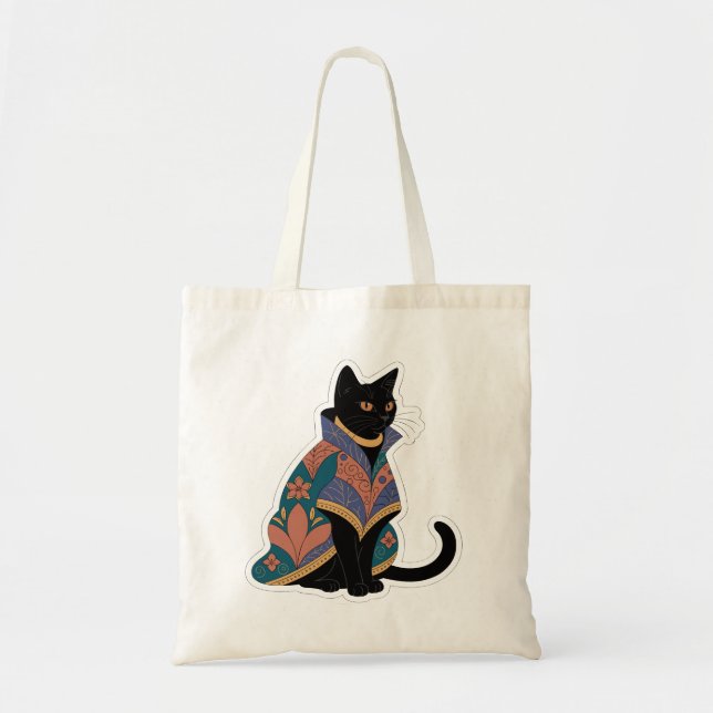 Bolsa Tote Saco Tote Botânico de Tom Joia com Gato (Frente)