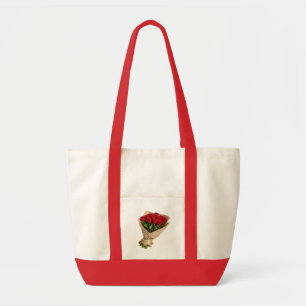 Bolsa Tote "Saco Tote Buquê de Rosa Vermelha Alça Vermelha