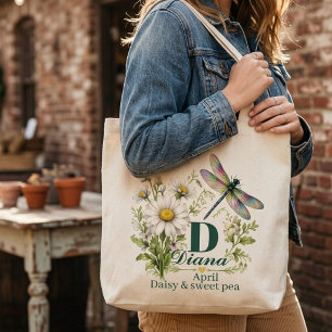 Bolsa Tote Saco Tote com Flor de Nascimento de Abril Monogram