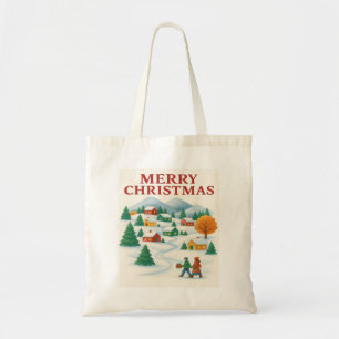 Bolsa Tote Saco Tote Cozy Merry Christmas da Aldeia de Invern