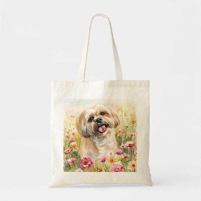 Bolsa Tote Saco Tote de Aquarela Lhasa Apso (Frente)