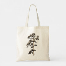 Saco Tote de Arte Alterada com Esboço de Pinheiro 