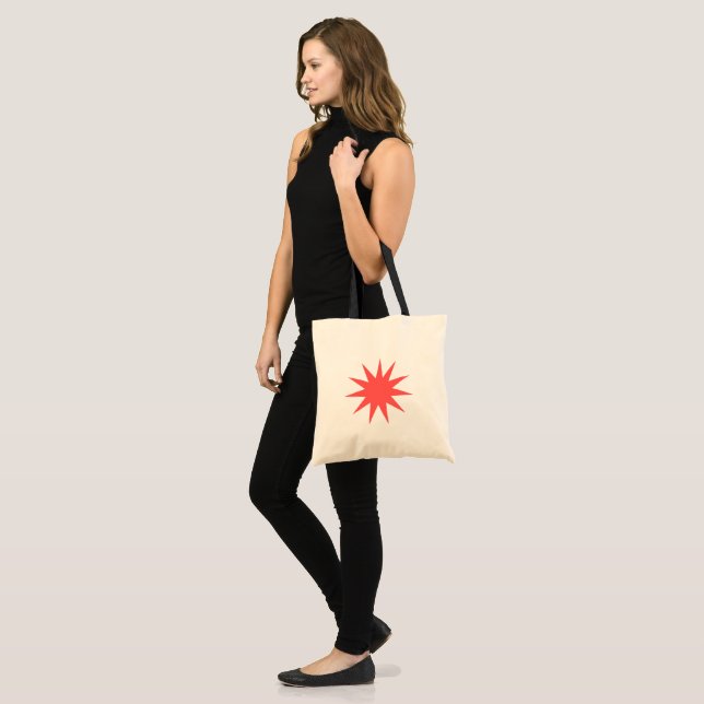Bolsa Tote Saco Tote de Creme com Estrela Explosiva Vermelha  (Frente (modelo))
