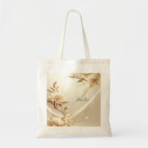 Saco Tote de Flores Brancas e Douradas
