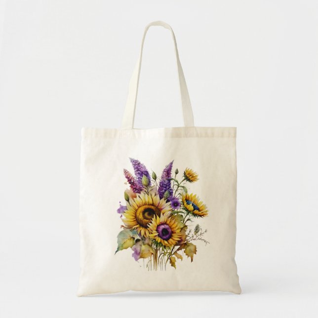 Bolsa Tote Saco Tote de Girassol e Lavanda (Frente)