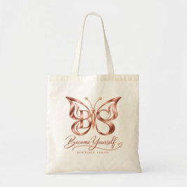 Bolsa Tote Saco Tote de Tela Borboleta em Dourado Rosa Estéti