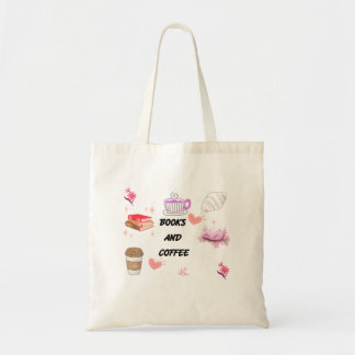 Bolsa Tote Saco Tote Estético de Livros e Café 