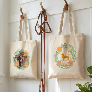 Bolsa Tote Saco Tote Floral Laranja Pastel Dachshund – Foto P