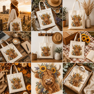 Bolsa Tote Saco Tote Floral Vaca das Terras Altas
