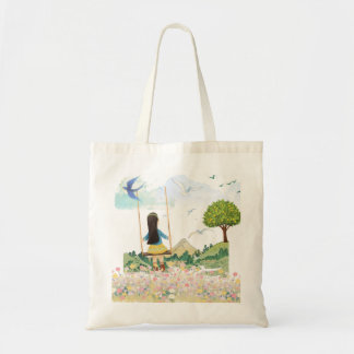 Bolsa Tote Saco Tote Girl on Swing Aesthetic Cottagecore - Fl