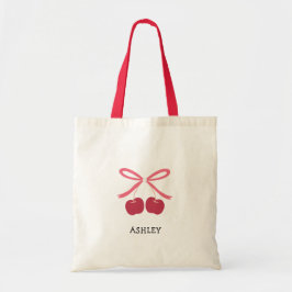 Bolsa Tote Saco Tote | Ilustração Fofa de Laço Cereja Doce