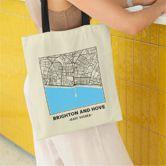 Bolsa Tote Saco Tote Mapa da Cidade de Brighton e Hove, East