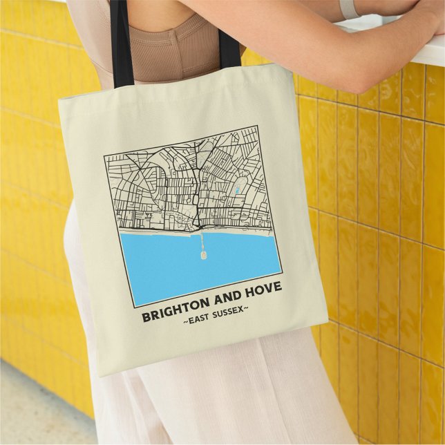 Bolsa Tote Saco Tote Mapa da Cidade de Brighton e Hove, East  (Criador carregado)