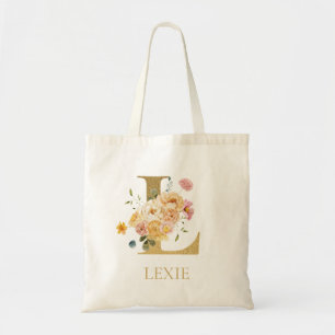 Bolsa Tote Saco Tote Monograma Floral em Aquarela com Letra L