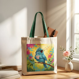 Bolsa Tote Saco Tote Pássaro Azul Cantando Fofo | Amor de Caf