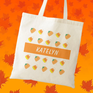 Bolsa Tote Saco Tote Personalizado de Abóbora e Candy Corn Cl