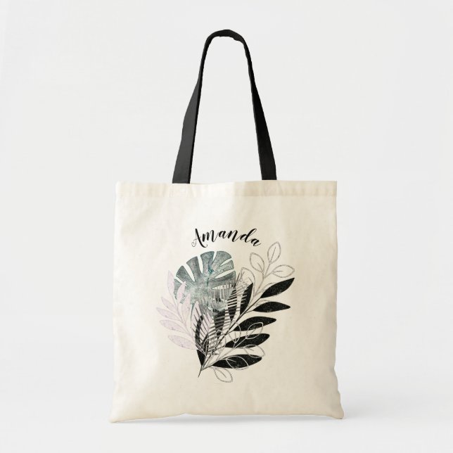 Bolsa Tote Saco tropical com aquarelas para madrinhas (Frente)