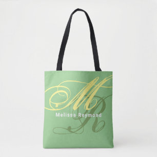 Bolsa Tote saco verde de tota verde para monograma totalmente