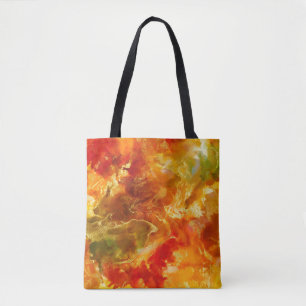 Bolsa Tote Saco vermelho mármore, laranja, dourado, impressão