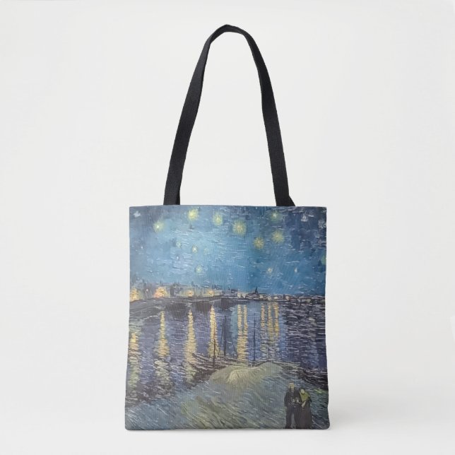 Bolsa Tote Saco Vincent Van Gogh Noite Estrelada sobre o Róda (Frente)