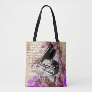 Bolsa Tote Sacola abstrata do roxo do design do piano da