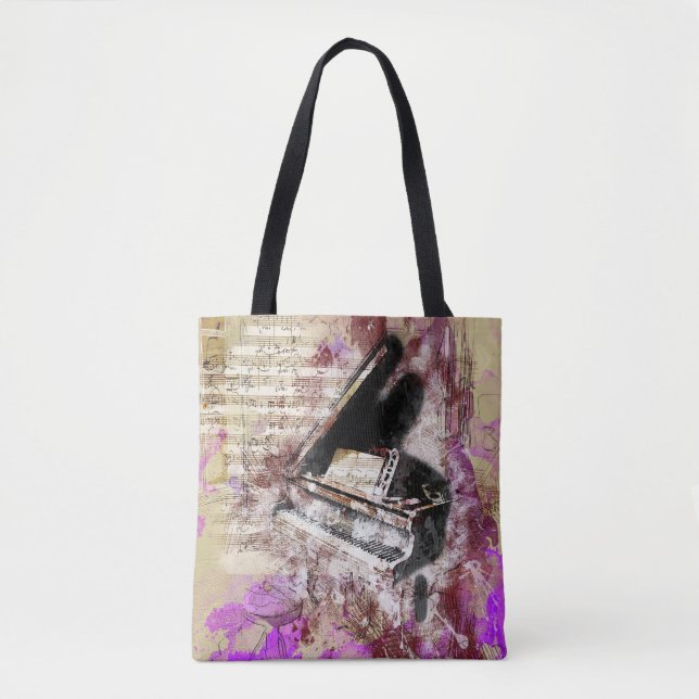 Bolsa Tote Sacola abstrata do roxo do design do piano da (Frente)