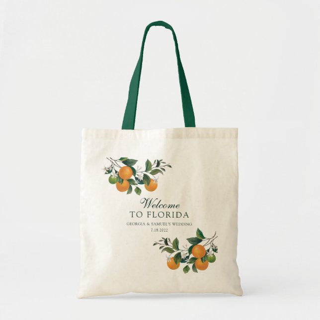 Bolsa Tote Sacola alaranjada do casamento da fruta e do ramo (Frente)