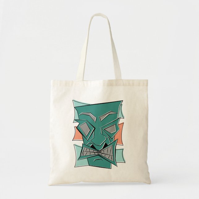 Bolsa Tote Sacola angular retro da máscara de Tiki (Frente)