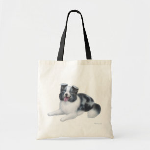 Bolsa Tote Sacola azul de border collie Merle