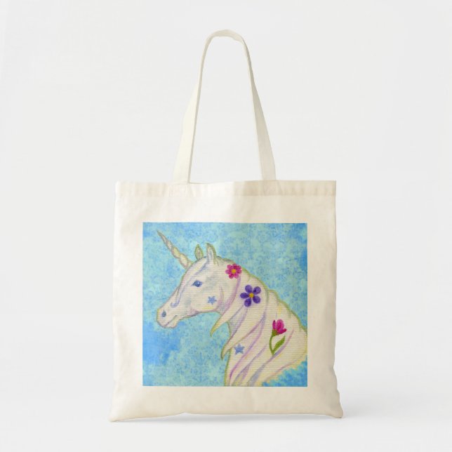 Bolsa Tote Sacola azul do unicórnio (Frente)