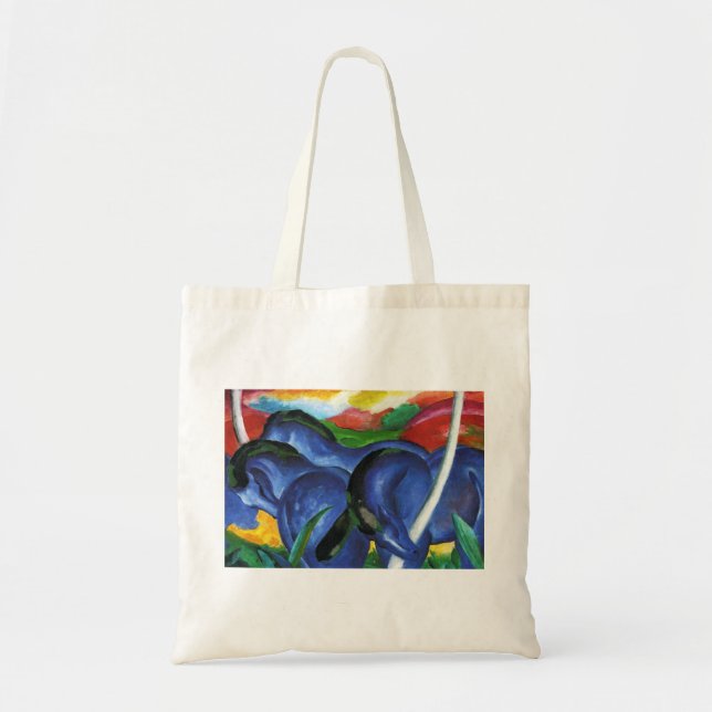 Bolsa Tote Sacola azul dos cavalos de Franz Marc (Frente)