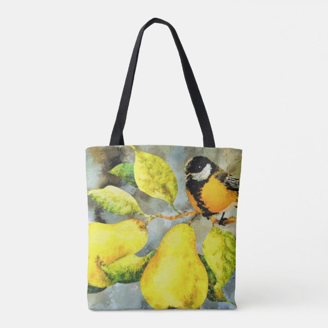 Bolsa Tote Sacola bonito da árvore de pera do pássaro (Verso)