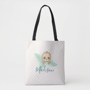 Bolsa Tote Sacola bonito do monograma da preguiça do bebê