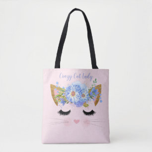 Bolsa Tote Sacola bonito do rosa da cara do gatinho