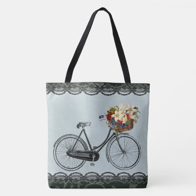 Bolsa Tote sacola bonito do verde da hortelã da bicicleta da (Frente)