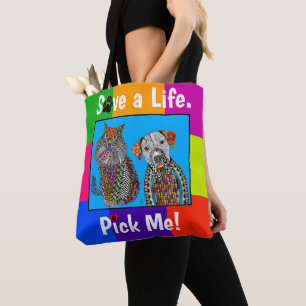 Bolsa Tote Sacola bonito e colorida da adopção do cão e ga