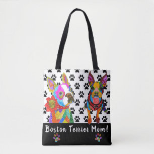 Bolsa Tote Sacola bonito e colorida de Boston Terrier